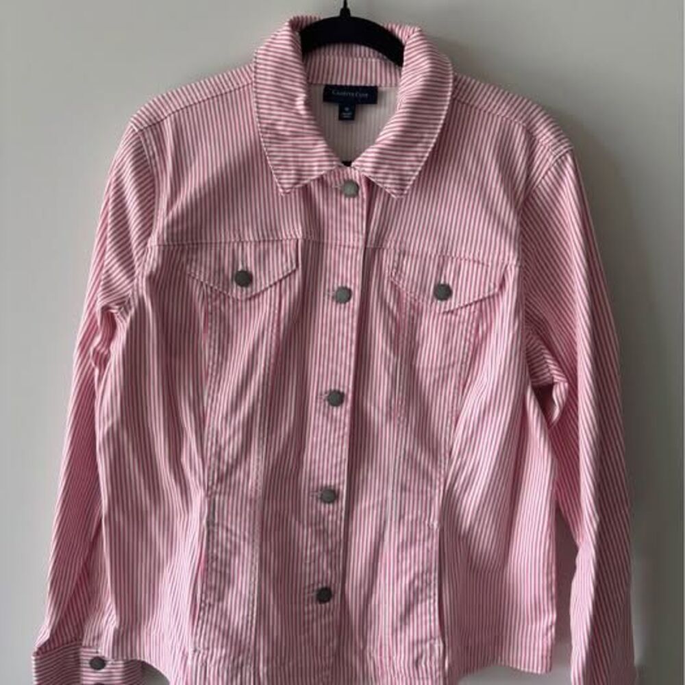 NWT Charter Club Pink Striped Denim Jacket